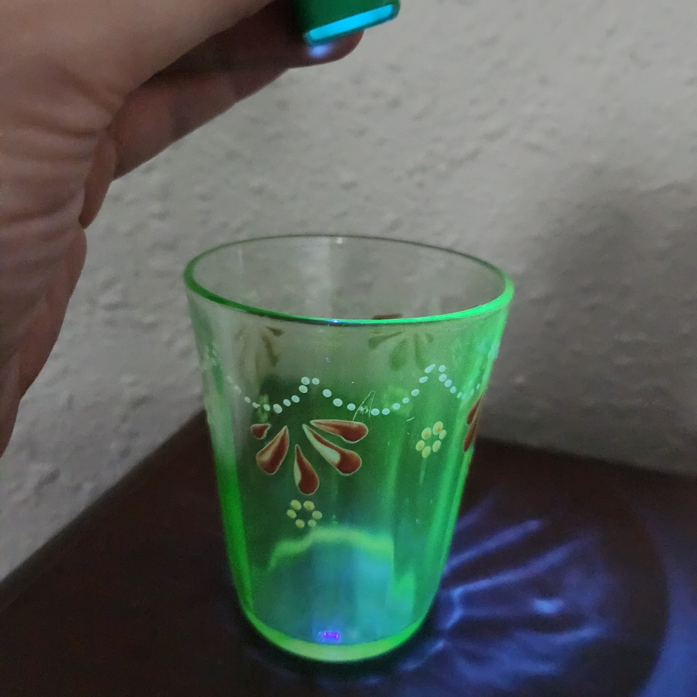 Floral Hand-Painted Green Uranium Juice Glass